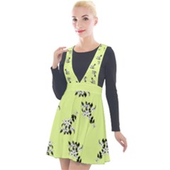 Black And White Vector Flowers At Canary Yellow Plunge Pinafore Velour Dress by Casemiro