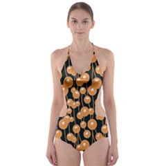 Orange Dandelions On A Dark Background Cut-out One Piece Swimsuit by SychEva