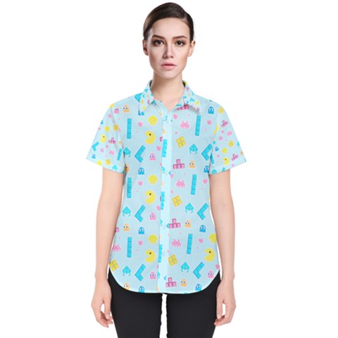 Arcade Dreams Blue  Women s Short Sleeve Shirt by thePastelAbomination