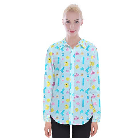 Arcade Dreams Blue  Womens Long Sleeve Shirt by thePastelAbomination