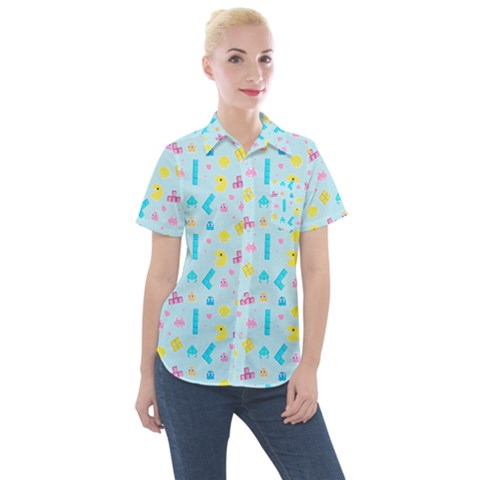 Arcade Dreams Blue  Women s Short Sleeve Pocket Shirt by thePastelAbomination