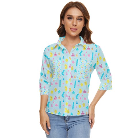 Arcade Dreams Blue  Women s Quarter Sleeve Pocket Shirt by thePastelAbomination