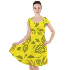 Folk Flowers Pattern Floral Surface Design Seamless Pattern Cap Sleeve Midi Dress by Eskimos