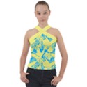 Yellow and blue leafs silhouette at sky blue Cross Neck Velour Top View1