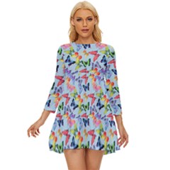 Beautiful Bright Butterflies Are Flying Long Sleeve Babydoll Dress by SychEva