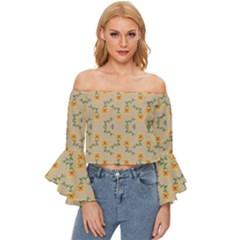 Flowers Pattern Off Shoulder Flutter Bell Sleeve Top by Sparkle