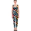 Multicolored Donuts On A Black Background One Piece Catsuit View1