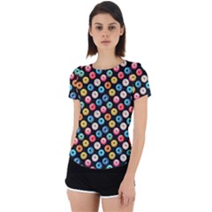 Multicolored Donuts On A Black Background Back Cut Out Sport Tee by SychEva