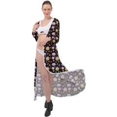 Shiny Pumpkins On Black Background Maxi Chiffon Beach Wrap by SychEva