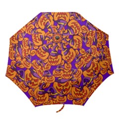 Purple And Orange Pumpkins, Crazy Halloween Pattern, Jack O  Lantern Folding Umbrellas by Casemiro