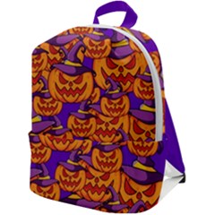 Purple And Orange Pumpkins, Crazy Halloween Pattern, Jack O  Lantern Zip Up Backpack by Casemiro