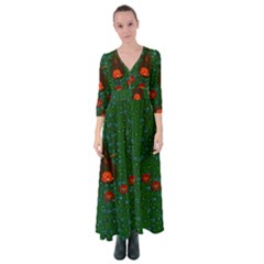 Halloween Pumkin Lady In The Rain Button Up Maxi Dress by pepitasart