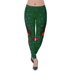 Halloween Pumkin Lady In The Rain Velvet Leggings by pepitasart