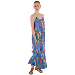 Bright Butterflies Circle In The Air Cami Maxi Ruffle Chiffon Dress by SychEva