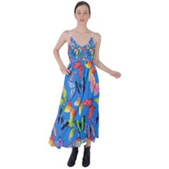 Bright Butterflies Circle In The Air Tie Back Maxi Dress by SychEva