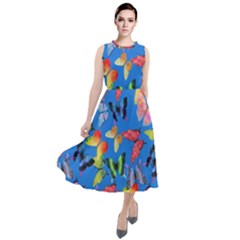 Bright Butterflies Circle In The Air Round Neck Boho Dress by SychEva