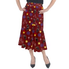 Krampus Kawaii Red Midi Mermaid Skirt by NerdySparkleGoth