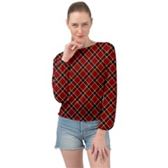 Dark Red Tartan, Retro Buffalo Plaid, Tiled Pattern Banded Bottom Chiffon Top by Casemiro