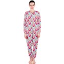 Pink And White Donuts On Blue OnePiece Jumpsuit (Ladies)  View1