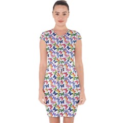 Multicolored Butterflies Capsleeve Drawstring Dress  by SychEva