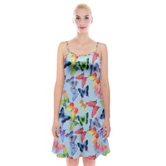 Watercolor Butterflies Spaghetti Strap Velvet Dress by SychEva