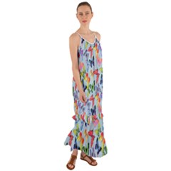 Watercolor Butterflies Cami Maxi Ruffle Chiffon Dress by SychEva