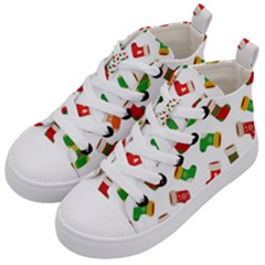 Christmas Socks  Kids  Mid-top Canvas Sneakers by SychEva