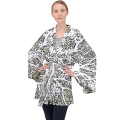 Linear Art Botanic Illustration Long Sleeve Velvet Kimono  by dflcprintsclothing