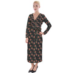 Medium Red Christmas Poinsettias On Black Velvet Maxi Wrap Dress by PodArtist