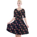 Medium Red Christmas Poinsettias on Black Quarter Sleeve A-Line Dress View1