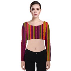 Warped Stripy Dots Velvet Long Sleeve Crop Top by essentialimage365