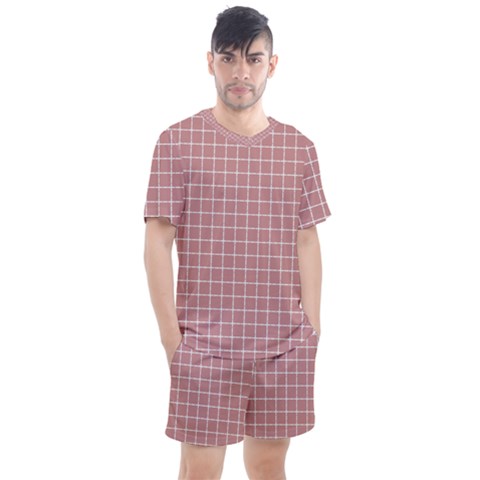 Abstrait Carreaux Rose/blanc Men s Mesh Tee And Shorts Set by kcreatif