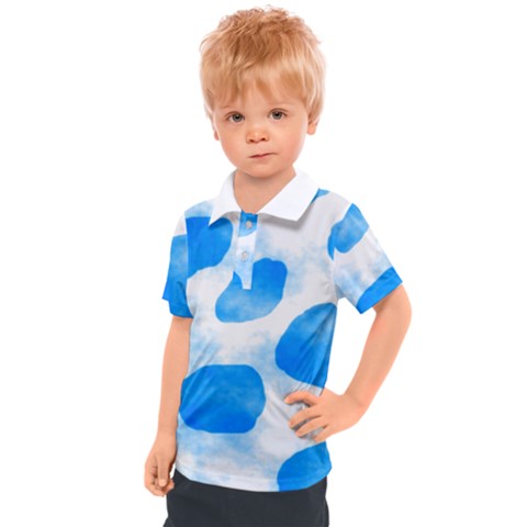 Cloudy Watercolor, Blue Cow Spots, Animal Fur Print Kids  Polo Tee by Casemiro