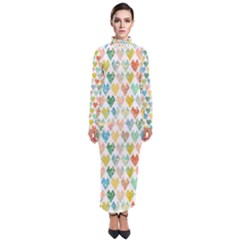 Multicolored Hearts Turtleneck Maxi Dress by SychEva