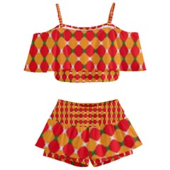 Illusion Blocks Pattern Kids  Off Shoulder Skirt Bikini by Sparkle