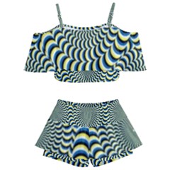 Illusion Waves Pattern Kids  Off Shoulder Skirt Bikini by Sparkle