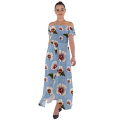 Hibiscus Flowers Off Shoulder Open Front Chiffon Dress by SychEva