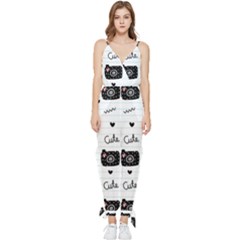 Cute Cameras Doodles Hand Drawn Sleeveless Tie Ankle Jumpsuit by Sapixe