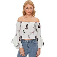 Husky Dogs With Sparkles Off Shoulder Flutter Bell Sleeve Top by SychEva