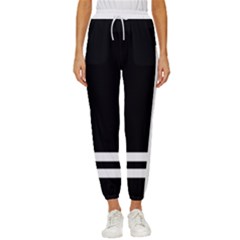 Two Lower Horizontal White Stripes On Black Cropped Drawstring Pants by VernenInk