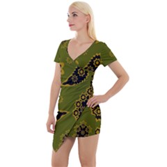 Floral Pattern Paisley Style Paisley Print  Doodle Background Short Sleeve Asymmetric Mini Dress by Eskimos