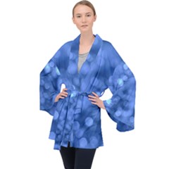 Light Reflections Abstract No5 Blue Long Sleeve Velvet Kimono  by DimitriosArt