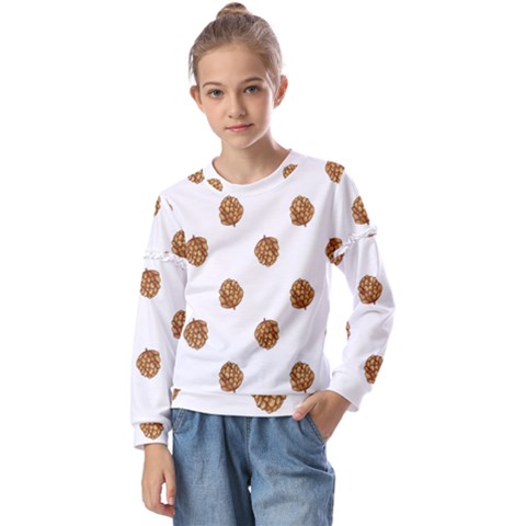 Pine Cones White Kids  Long Sleeve Tee With Frill  by Littlebird