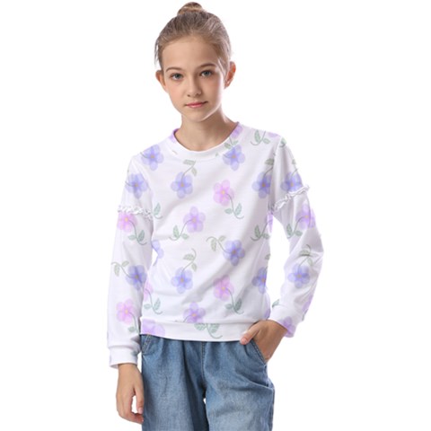 Flowers Pattern Kids  Long Sleeve Tee With Frill  by Littlebird