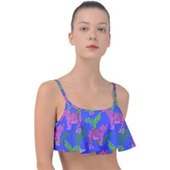 Pink Tigers On A Blue Background Frill Bikini Top by SychEva