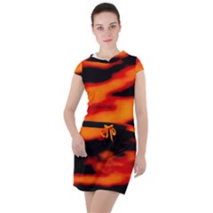 Red  Waves Abstract Series No13 Drawstring Hooded Dress by DimitriosArt