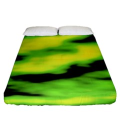 Green  Waves Abstract Series No12 Fitted Sheet (queen Size) by DimitriosArt