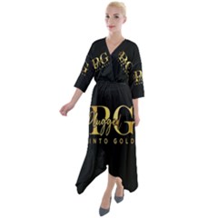 Plugged Into Gold Quarter Sleeve Wrap Front Maxi Dress by pluggedintogold