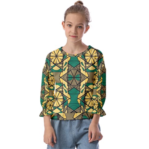 Abstract Pattern Geometric Backgrounds   Kids  Cuff Sleeve Top by Eskimos