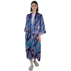 3d Lovely Geo Lines 2 Maxi Satin Kimono by Uniqued